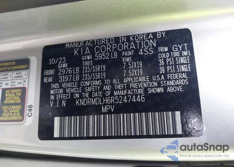 2024 Kia Sorento Plug-In Hybrid Sx Prestige z USA, uszkodzony, nr VIN KNDRMDLH6R5247446